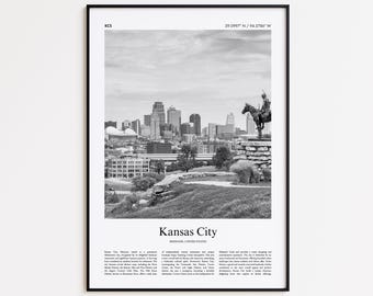 Kansas City Black and White Print, Kansas City Photo Poster, Kansas City Travel Poster Gift, Missouri, United States, USA Wall Art Print