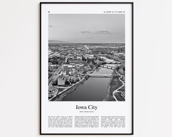 Iowa City Black and White Print, Iowa City Photo Poster, Iowa City Travel Poster Gift, Iowa, United States, USA Wall Art Print