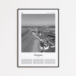 Swansea Black and White Print, Swansea Photo Poster, Swansea Travel Poster Gift, United Kingdom Wall Art Print, Minimal Home Decor Print