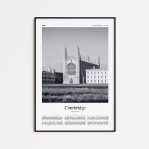 Cambridge Black and White Print, Cambridge Photo Poster, Cambridge Travel Poster Gift, United Kingdom Wall Art Print, Modern Travel Print