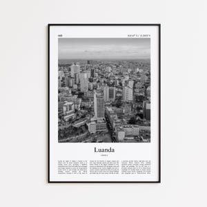 Impresión en blanco y negro de Luanda, póster fotográfico de Luanda, póster de viaje de Luanda, impresión de arte mural de Angola, impresión minimalista para decoración del hogar.
