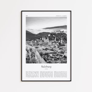 Salzburg Black and White Print, Salzburg Photo Poster, Salzburg Travel Poster Gift, Austria Wall Art Print, Minimal Home Decor Print