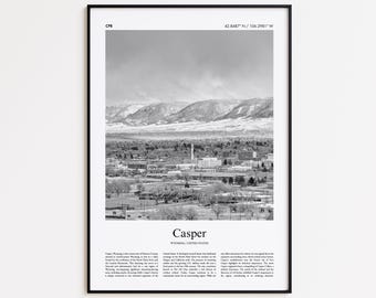 Casper zwart-wit print, Casper fotoposter, Casper Travel poster cadeau, Wyoming Wall Art Print, Minimal Home Decor Print