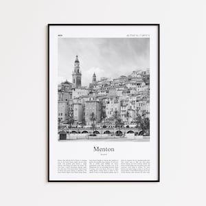 Menton Black and White Print, Menton Photo Poster, Menton Travel Poster Gift, France Wall Art Print, Minimal Home Decor Print
