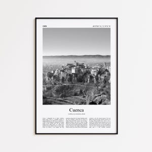 Impression noir et blanc Cuenca, affiche photo Cuenca, cadeau affiche de voyage Cuenca, Castille-La Manche, impression d&#39;art mural Espagne, impression de voyage moderne