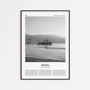 Malibu Black and White Print, Malibu Photo Poster, Malibu Travel Poster Gift, California, United States, USA Wall Art Print, Home Decor Gift