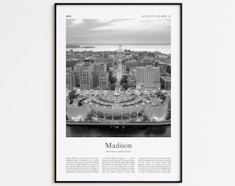 Madison Black and White Print, Madison Photo Poster, Madison Travel Poster Gift, Wisconsin, United States, USA Wall Art Print