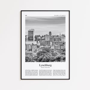 Lynchburg Black and White Print, Lynchburg Photo Poster, Lynchburg Travel Poster Gift, Virginia, United States, USA Wall Art Print