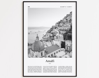 Amalfi Black and White Print, Amalfi Photo Poster, Amalfi Travel Poster Gift, Italy Wall Art Print, Minimal Home Decor Print