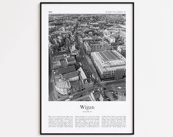Wigan Black and White Print, Wigan Photo Poster, Wigan Travel Poster Gift, United Kingdom Wall Art Print, Minimal Home Decor Print