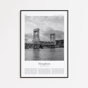 Houghton Black and White Print, Houghton Photo Poster, Houghton Travel Poster Gift, Michigan, United States, USA Wall Art Print