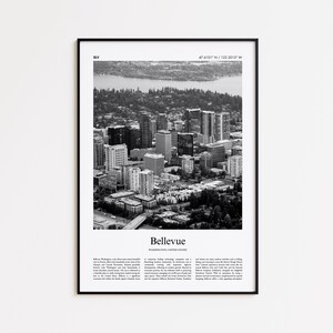 Bellevue Black and White Print, Bellevue Photo Poster, Bellevue Travel Poster Gift, Washington, United States, USA Wall Art Print