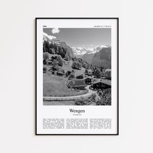 Wengen Black and White Print, Wengen Photo Poster, Wengen Travel Poster Gift, Switzerland Wall Art Print, Minimal Home Decor Print