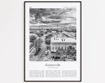 Gainesville Black and White Print, Gainesville Photo Poster, Gainesville Travel Poster Gift, Florida, United States, USA Wall Art Print