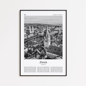 Zürich Black and White Print, Zürich Photo Poster, Zurich Travel Poster Gift, Switzerland Wall Art Print, Minimal Home Decor Print