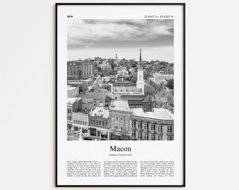 Impresión en blanco y negro de Macon, póster fotográfico de Macon, póster de viaje de Macon, Georgia, Estados Unidos, impresión de arte mural de EE. UU., impresión de viaje moderna