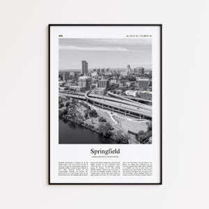 Springfield Black and White Print, Springfield Photo Poster, Springfield Travel Poster Gift, Massachusetts, United States, USA