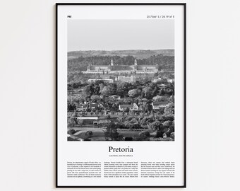 Impresión en blanco y negro de Pretoria, póster fotográfico de Pretoria, póster turístico de Pretoria, impresión artística de pared de Gauteng, Sudáfrica, regalo de decoración para el hogar