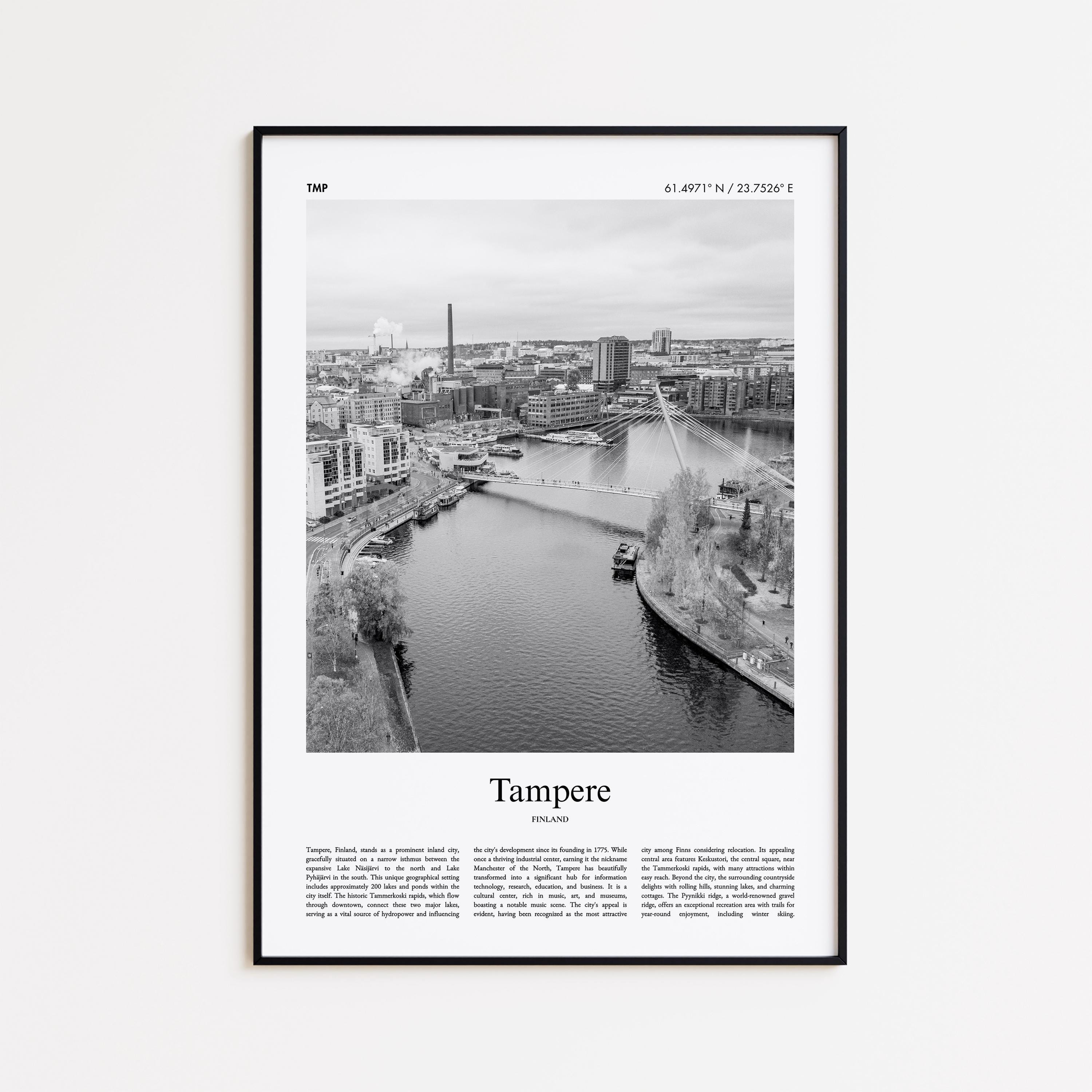 Tampere Black and White Print, Tampere Photo Poster, Tampere Travel Poster Gift, Finland Wall Art Print, Minimal Home Decor Print