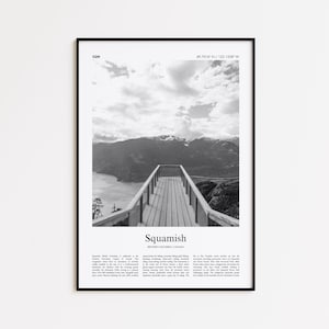 Squamish Black and White Print, Squamish Photo Poster, Squamish Travel Poster Gift, British Columbia, Canada Wall Art Print, Home Decor Gift