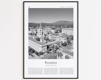 Pasadena Black and White Print, Pasadena Photo Poster, Pasadena Travel Poster Gift, California, United States, USA Wall Art Print