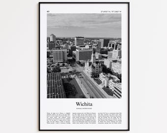 Stampa in bianco e nero di Wichita, poster fotografico di Wichita, poster turistico di Wichita, Kansas, Stati Uniti, stampa artistica da parete USA, regalo per la casa