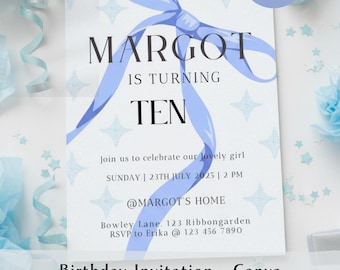 Blue Ribbon Birthday Party Invitation Template Editable in Canva