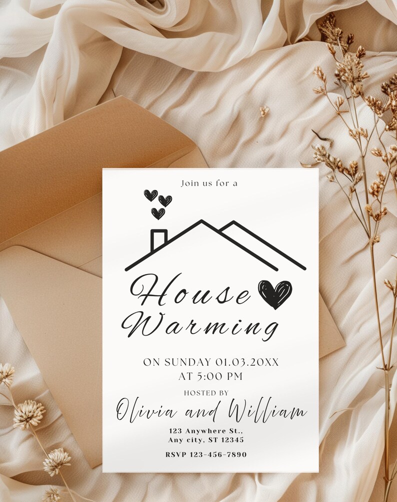 Minimalist Housewarming Invitation Digital Template Editable in Canva ...