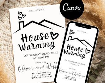New Home Housewarming Einladung Digitale Vorlage Bearbeitbar in Canva | Moderne Umzugsanzeige einladen