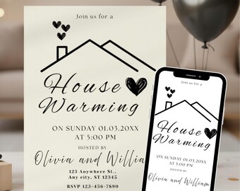 Minimalist Housewarming Invitation Digital Template Editable in Canva