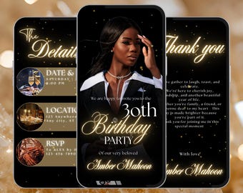 30th Birthday Invitation Animated Video Template Editable in Canva