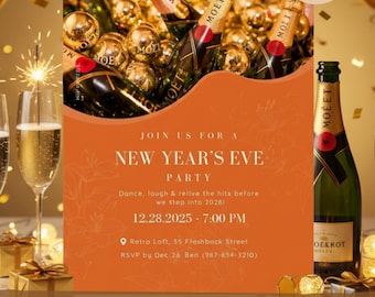 New Year’s Eve Invitation Template NYE Champagne Party Canva Editable