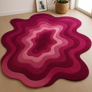 Hand-Tufted Wool Rug: Irregular Abstract Carpet, Red & Pink