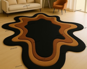 Hand Tufted Abstract Rug, Irregular Modern Luxury Carpet, Black Brown Statement Decor