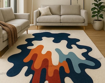Abstract Hand Tufted Rug, Modern Irregular Shape Plush Carpet, Living Room Statement Designer Art