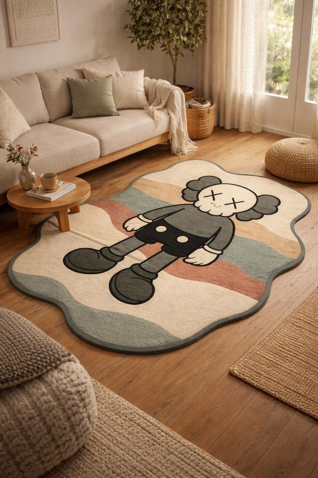 Hand-tufted Wool Rug: Cartoon Abstract Wave Design, Irregular Shape ...