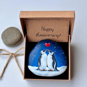 Personalized Penguin Pebble Romantic Gift for Girlfriend, Boyfriend, Love card, Small funny anniversary gifts for husband wife him her