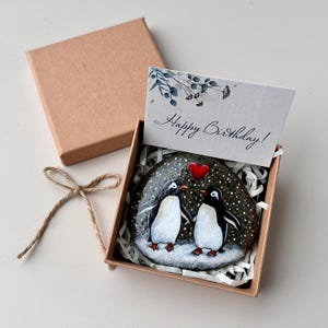 Penguin Pebble Couple Birthday Gift, Hand Painted Love Stone, Cute Romantic Gift For Her Or Him, Personalized Hand Painted Stone Art