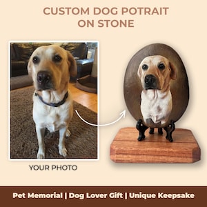 Custom Dog Portrait on Stone – Hand Painted Pet Memorial Gift, Personalized Dog Art Keepsake, Pet Lover Gift - Handmade Dog Gift
