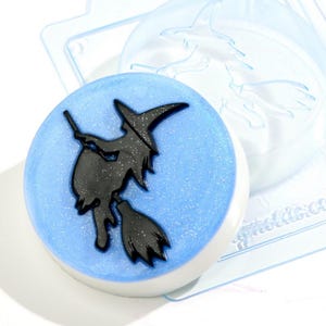 Witch on a broom, flying witch, plastic mold for soap making, chocolate baking, plaster casting