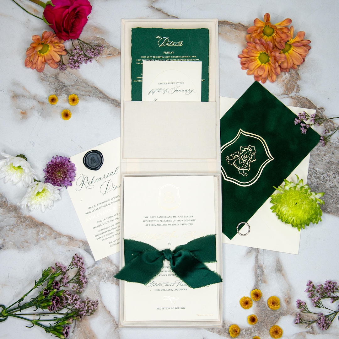 Linen Invitation Box - Ivory | Custom Size and Corner Pockets | Foil ...