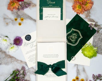 Linen Invitation Box - Ivory | Custom Size and Corner Pockets | Foil Imprinting with Logo or Text