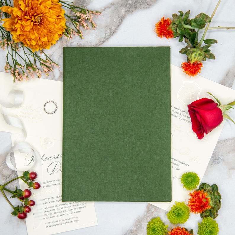 Linen Invitation Folio – Pine | Custom Size and Corner Pockets | Foil ...