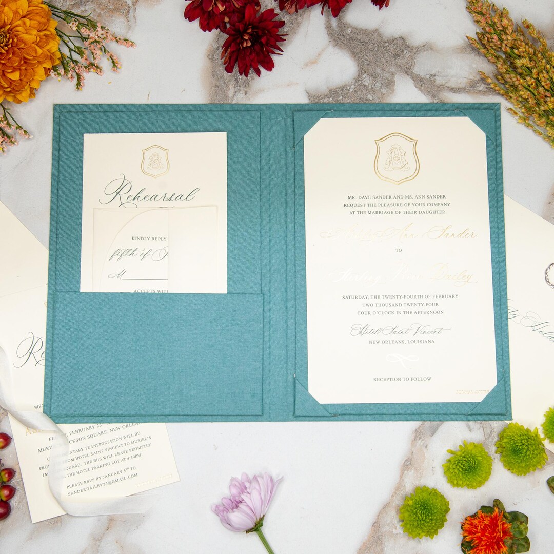 Linen Invitation Folio – Smokey Blue | Custom Size and Corner Pockets ...