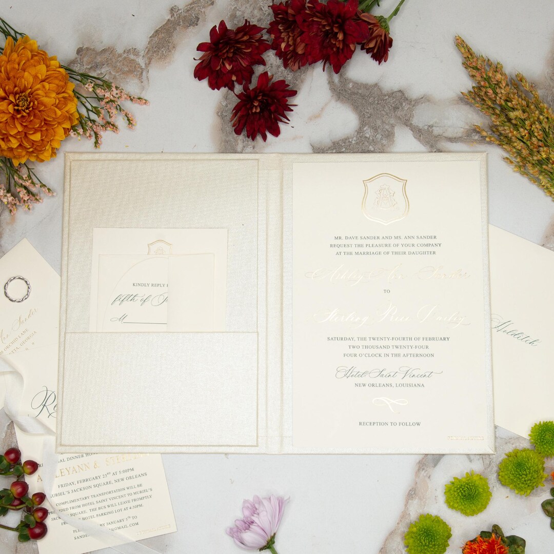 Linen Invitation Folio - Metallic | Custom Size and Corner Pockets ...