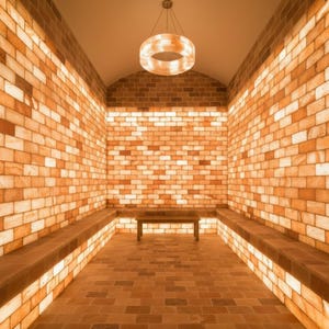 Ladrillos de sal rosa del Himalaya / Arte de pared con retroiluminación para sauna, spa y bienestar.