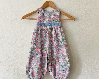 Heartstrings 80s/90s Vintage Spring Floral Trouser Romper, sz 12-18m