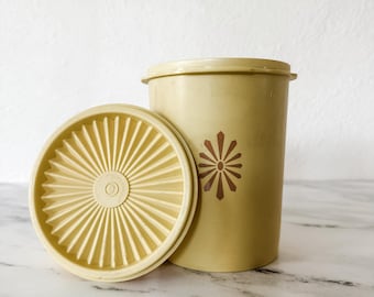 Vintage 1970 Tupperware Medium Yellow Canister + Sunburst Lid