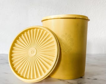Vintage 1970 Tupperware Small Golden Yellow Canister + Sunburst Lid