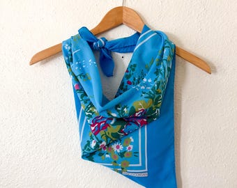 Vintage 1970s Marco Corsari Blue Floral Scarf, sz 30"x30"